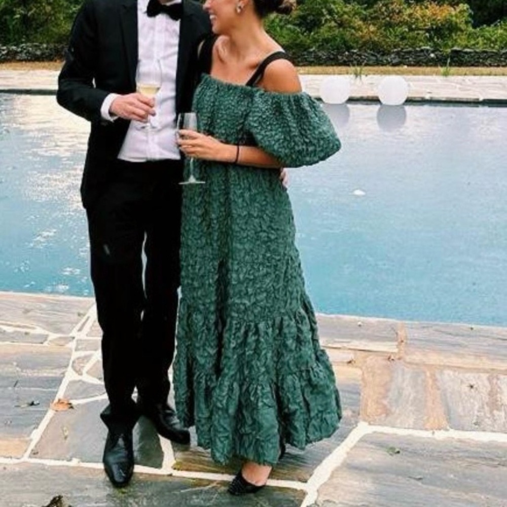 $1,600 Ulla Johnson Runway Francoise Green Wool Silk Smocked Gown - Picture 2 of 14